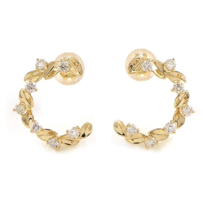 【終了間近！最大10888円OFF初売り★10日限定P3倍】 【ダイヤモンド】 ピアス リーフモチーフ ダイヤモンド 0.14ct / 0.14ct K18YG