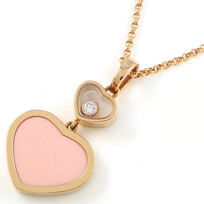 ショパール Chopard ネックレス ハッピーハート 79A001 ロゼストーン ムービング 1ポイント ダイヤモンド K18PG 【中古】のサムネイル