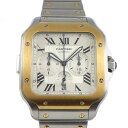 カルティエ Cartier 腕時計 サントス ドゥ カルティエ クロノグラフ XL W2SA0008 スクエア シルバー文字盤 カレンダー クロノグラフ タキメ...