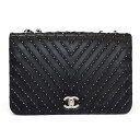 【ゴールデンセール★P2倍&対象品2%OFFクーポン】 シャネル CHANEL ショルダーバッグ シェブロン ブラック カーフスキン (牛革) シルバー金具 【...