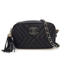 【ゴールデンセール★P2倍&対象品2%OFFクーポン】 シャネル CHANEL ショルダーバッグ シェブロン A57617 ブラック ラムスキン (羊革) シル...