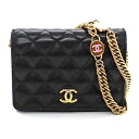 【ゴールデンセール★P2倍&対象品2%OFFクーポン】 シャネル CHANEL ショルダーバッグ ブラック ラムスキン ゴールド金具 【中古】