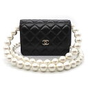【ゴールデンセール★P2倍&対象品2%OFFクーポン】 シャネル CHANEL ショルダーバッグ ショルダーウォレット ブラック ラムスキン イミテーションパー...