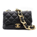 【ゴールデンセール★P2倍&対象品2%OFFクーポン】 シャネル CHANEL ショルダーバッグ ブラック ラムスキン (羊革) ゴールド金具 【中古】