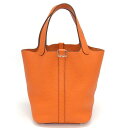 【ゴールデンセール★P2倍&対象品2%OFFクーポン】 エルメス HERMES ハンドバッグ ピコタン ロック PM オレンジ トリヨンクレマンス シルバー金具...