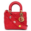 ディオール Dior ハンドバッグ ショルダーバッグ レディディオール MY ABC スモール M0532OCAL_M383 レッド カナージュ ラムスキン 【中古】(4)