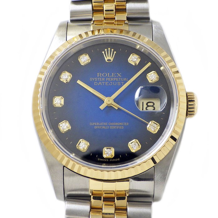 ロレックス Rolex 腕時計 デイトジャスト 16233G U番 1997年 10ポイント ダイヤインデックス ブルーグラデーション文字盤 デイト K18YG...