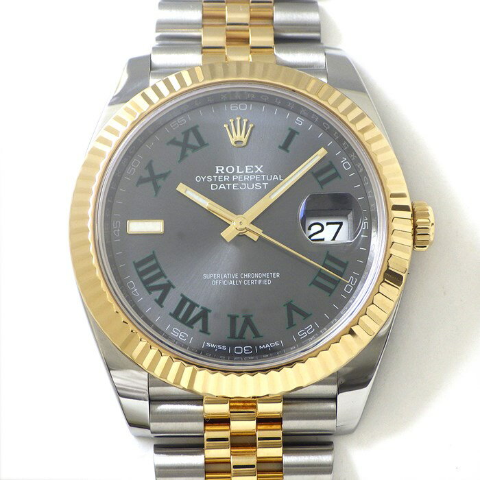 【最大3万円OFFクーポン配布中】 ロレックス Rolex 腕時計 デイトジャスト 41 126333 ルーレット刻印 サンレイ スレート文字盤 フルーテッドベゼル ジュビリーブレス SS K18YG 自動巻き 【箱・保付き】 【中古】