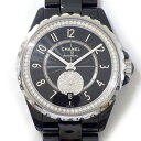【最大3万円OFFクーポン★サマーセール】 シャネル CHANEL 腕時計 J12-365 H3840 サークル パヴェ ダイヤ ブラック文字盤 デイト スモー...