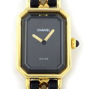 【最大3万円OFFクーポン配布中】 シャネル CHANEL 腕時計 プルミエール M H0001 オクタゴナル ブラック文字盤 チェーンブレス GP ゴールド レザーベルト クオーツアナログ 【中古】