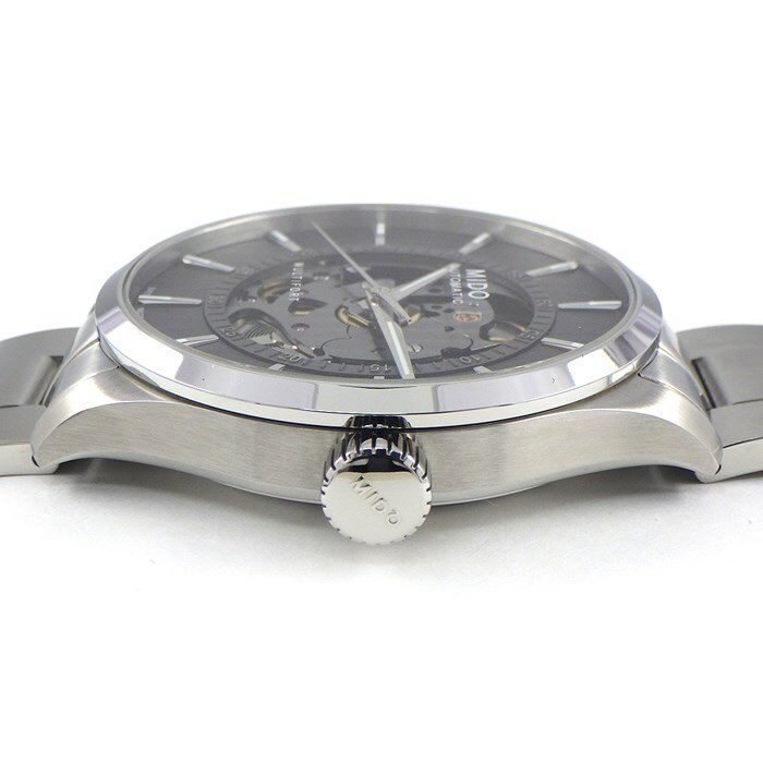 ミドー MIDO 腕時計 マルチフォート スケルトン ヴァーティゴ M038.436.11.061.00 夜光インデックス 夜光針 裏スケ ギョーシェ ストライプ グレー スケルトン文字盤 SS 自動巻き 【箱・保付き】 【中古】