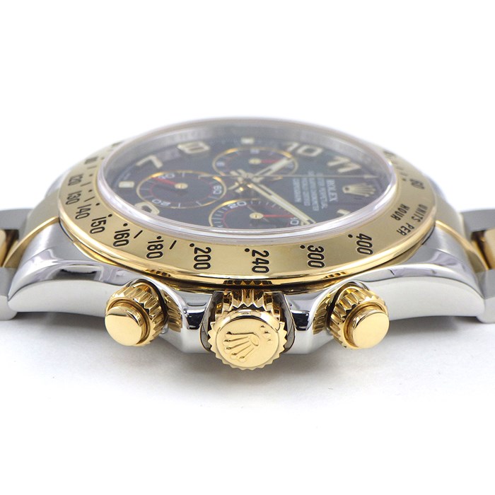 ロレックス Rolex 腕時計 コスモグラフ デイトナ 40mm 116523 G番 2010年 ルーレット刻印 クロノグラフ タキメーター スモールセコンド 裏スケ 夜光インデックス 夜光針 ネイビー文字盤 K18YG SS 自動巻き 【箱・保付き】 【中古】