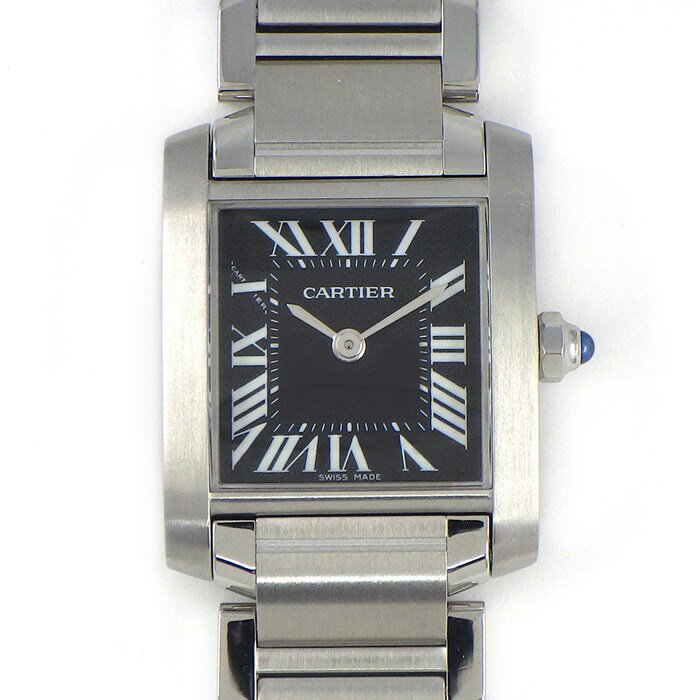 【20日限定★ポイント3倍】 カルティエ Cartier 腕時計 タンク フランセーズ SM W51026Q3 ローマンインデックス スクエア ブラック文字盤 SS クオーツアナログ 【中古】