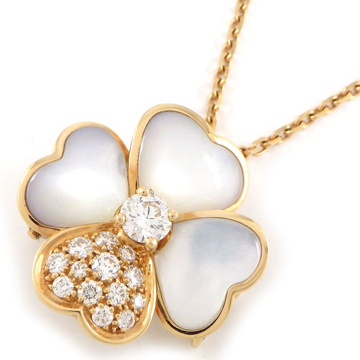 ヴァンクリーフ&アーペル Van Cleef & Arpels ネックレス 兼 ブローチ コスモスクリップ MM VCARO5BV00 ホワイト シェル ダイヤ...