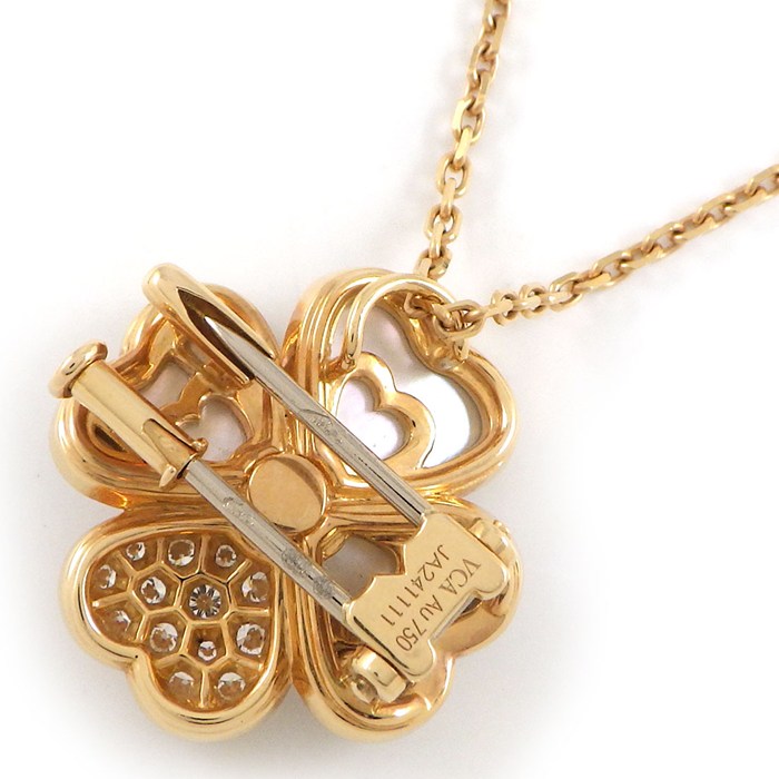 【レビュー1000件記念★対象品3％OFF&5日限定P3倍】 ヴァンクリーフ＆アーペル Van Cleef & Arpels ネックレス 兼 ブローチ コスモスクリップ MM VCARO5BV00 ホワイト シェル ダイヤモンド 計0.59ct K18PG 【箱・保付き】 【中古】