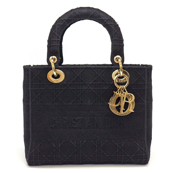 【20日限定★ポイント3倍】 ディオール Dior ハンドバッグ ショルダーバッグ レディ ディ ライト ミディアム M0565OREY_M989 ブラック カナージュ エンブロイダリー 【中古】