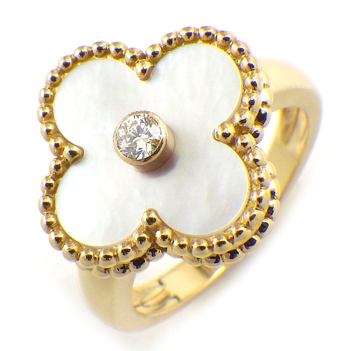 【最大1万円OFF＆15日限定P3倍★オータムセール】 ヴァンクリーフ＆アーペル Van Cleef & Arpels リング ヴィンテージアルハンブラ VCARA41100 1ポイント ダイヤモンド 0.05ct ホワイト シェル K18YG 9号 / #49 【中古】のサムネイル