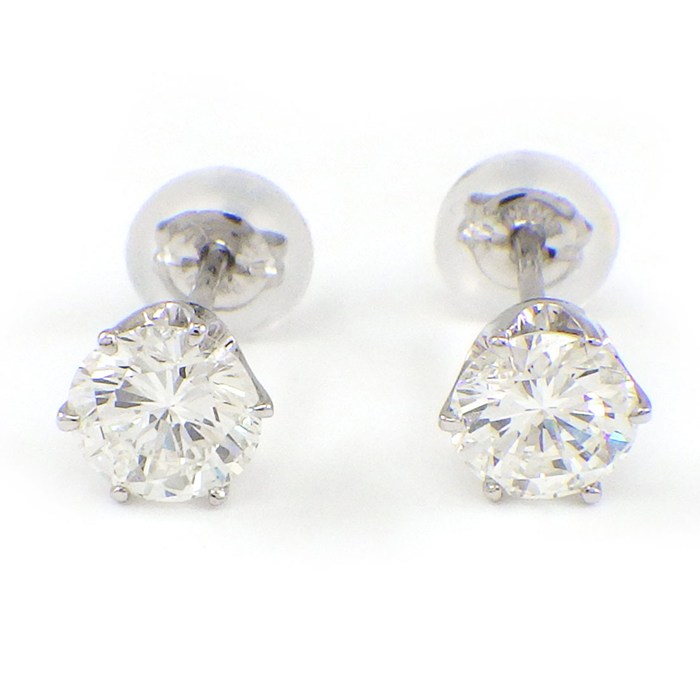 【本日終了！最大1万円OFF★スプリング＆15日限定P3倍】 【ダイヤモンド】 ピアス ソリテール ソリティア スタッド ラウンド ダイヤモンド 0.350ct(J/VS2/GD) / 0.381ct(J/VS1/GD) PT900 【中古】