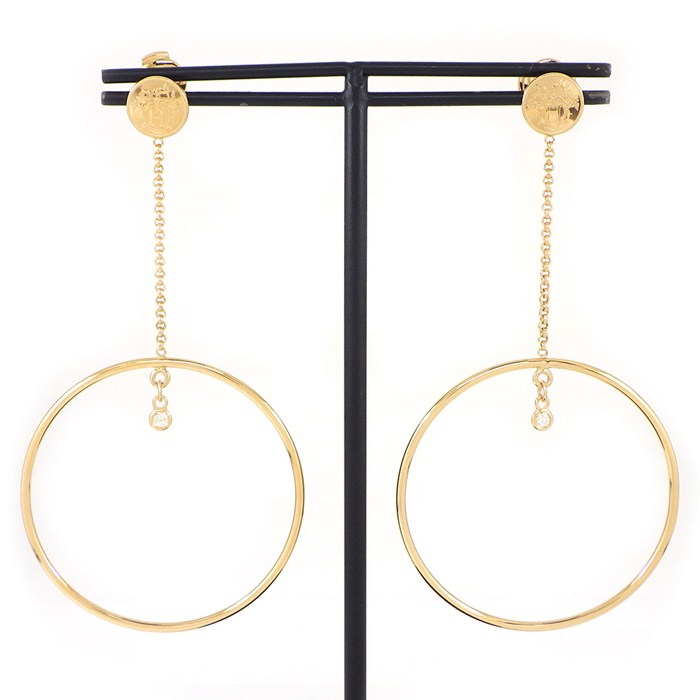 エルメス HERMES ピアス エクスリブリス フープ サークル スウィング ドロップ ダイヤモンド K18PG 【中古】