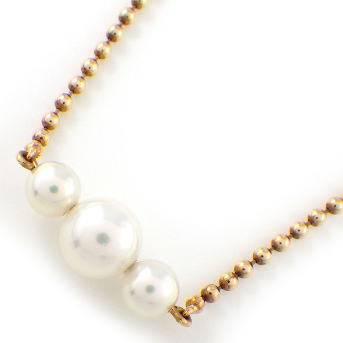 乐天商城 - 【最大3万円OFFクーポン配布中】 ミキモト MIKIMOTO ネックレス ボールチェーン 3ポイント アコヤパール 4.0-6.0mm珠 K18YG 【中古】