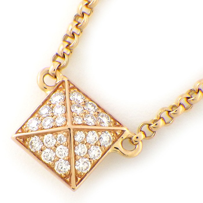 エルメス HERMES ネックレス クルー ドゥ H スクエアモチーフ パヴェ ダイヤモンド K18PG / #40 【中古】