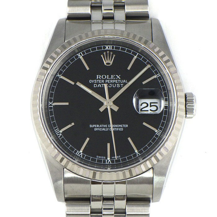 【最大1万円OFFクーポン★オータムセール】 ロレックス Rolex 腕時計 デイトジャスト 16234 F番 2003-2004年製 ブラック文字盤 フルーテッドベゼル ジュビリーブレス SS K18WG 自動巻き 【OH済み】 【中古】