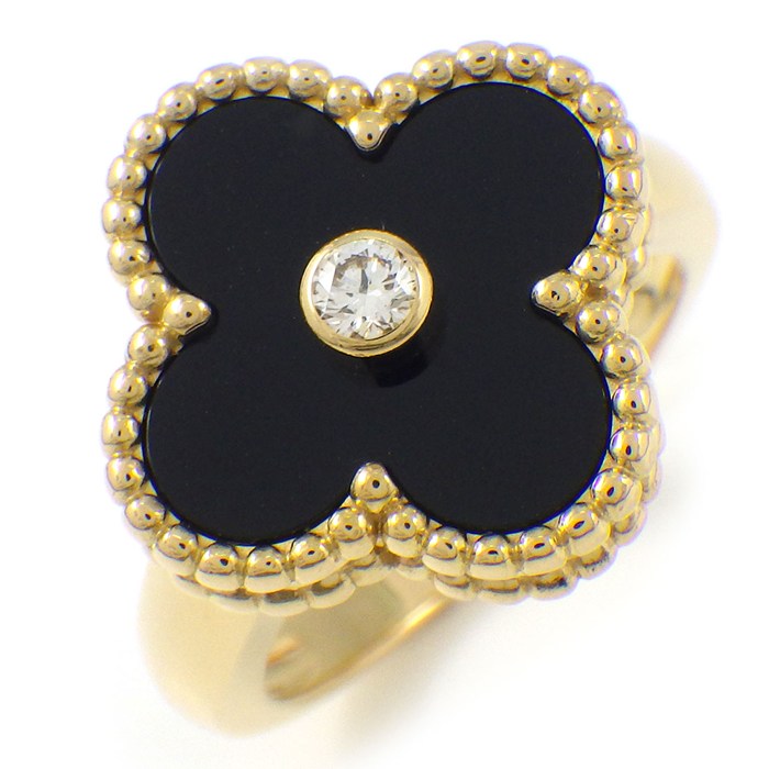 【最大1万円OFF＆15日限定P3倍★オータムセール】 ヴァンクリーフ＆アーペル Van Cleef & Arpels リング ヴィンテージアルハンブラ VCARA41000 オニキス 1ポイント ダイヤモンド 0.05ct K18YG 8号 / #48 【箱・保付き】 【中古】のサムネイル