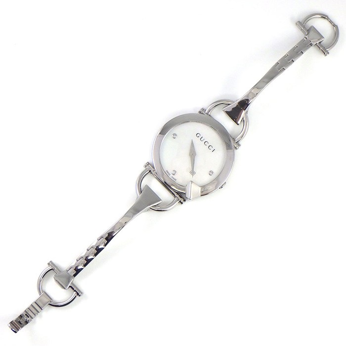 グッチ GUCCI 腕時計 オキド 122.5/YA122504 ホースビット デイト 3ポイント ダイヤインデックス ギョーシェ ヴァーグ ホワイトシェル文字盤 SS クオーツアナログ 【中古】