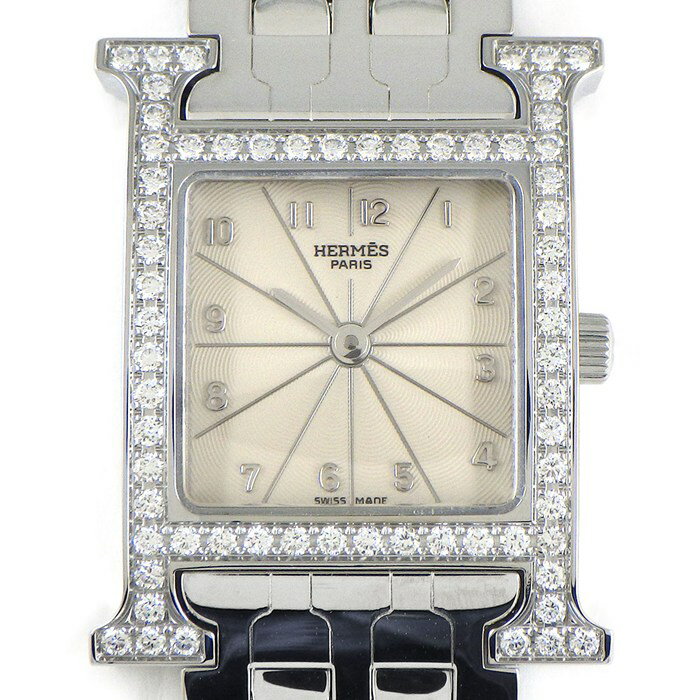 エルメス HERMES 腕時計 Hウォッチ HH1.230 ダイヤベゼル スクエア アイボリーギョーシェ文字盤 SS クオーツアナログ 【中古】(2)