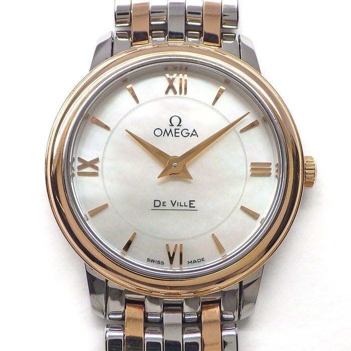 【15日限定★ポイント3倍】 オメガ OMEGA 腕時計 デ・ヴィル プレステージ 27.4mm 424.20.27.60.05.002 ホワイトシェル文字盤 K18レッドゴールド SS クオーツアナログ 【中古】