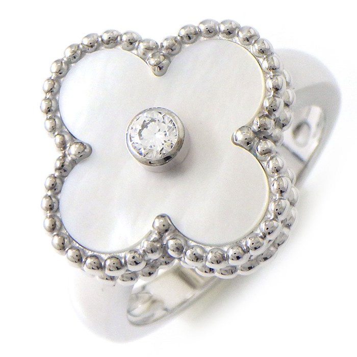 ヴァンクリーフ＆アーペル Van Cleef & Arpels リング ヴィンテージアルハンブラ VCARF48900 ホワイト シェル 1ポイント ダイヤモンド 0.06ct K18WG 9号 / #49 【中古】のサムネイル