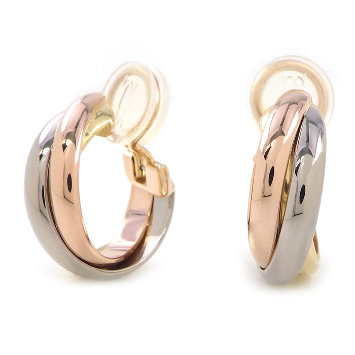 カルティエ Cartier イヤリング トリニティ フープ スリーカラー K18PG K18WG K18YG 【中古】