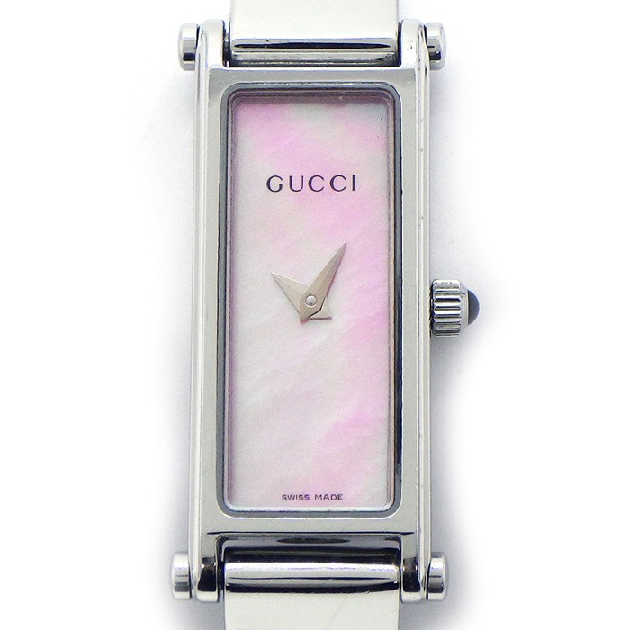 【20日限定★ポイント3倍】 グッチ GUCCI 腕時計 バングルウォッチ 1500L ホースビット レクタンギュラー ピンクシェル文字盤 SS クオーツアナログ 【中古】