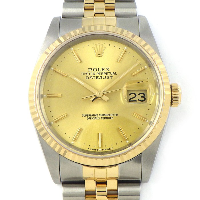 ロレックス Rolex 腕時計 デイトジャスト 16233 L番 1989-1990年 サンレイ シャンパンゴールド文字盤 デイト 夜光針 K18YG SS 自動巻き 【中古】