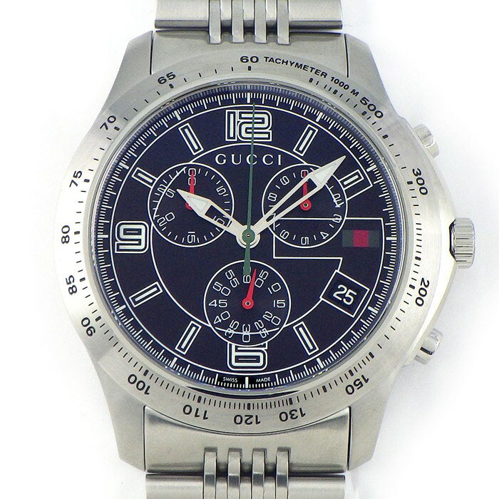【終了間近！最大10888円OFF初売り★10日限定P3倍】 グッチ GUCCI 腕時計 Gタイムレス 126.2/YA126205 ブラック文字盤 デイト クロノグラフ スモールセコンド 夜光針 SS クオーツアナログ 【箱・保付き】 【中古】