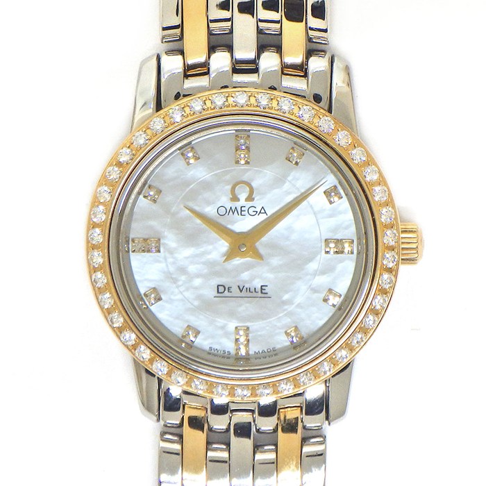 【20日限定★ポイント3倍】 オメガ OMEGA 腕時計 デ・ヴィル プレステージ 4375.75.00 ダイヤインデックス/ベゼル ホワイトシェル文字盤 K18YG SS クオーツアナログ 【中古】