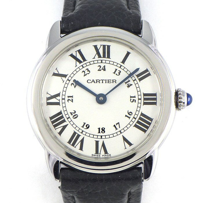 【最大3万円OFFクーポン配布中】 カルティエ Cartier 腕時計 ロンド ソロ SM W6700155 サンドブラスト仕上げ シルバー文字盤 SS ブラック レザーベルト クオーツアナログ 【中古】