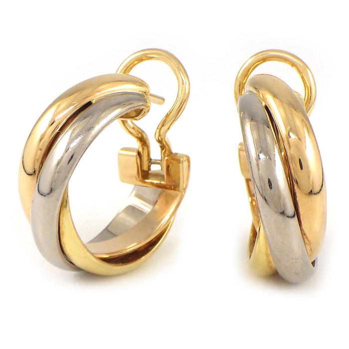 【終了間近！最大1万円OFF★クリスマスセール】 カルティエ Cartier ピアス トリニティ フープ スリーカラー K18PG K18WG K18YG 【中古】