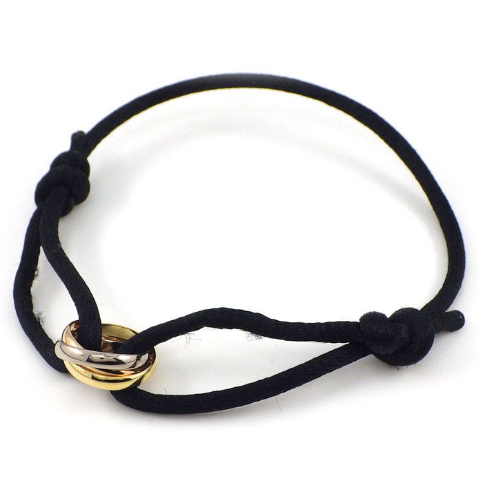 カルティエ Cartier ブレスレット トリニティ B6016700 オンライン限定 スリーカラー K18PG K18WG K18YG ブラック コットンコード 黒 【中古】
