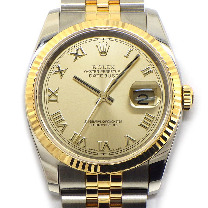 【最大3万円OFFクーポン配布中】 ロレックス Rolex 腕時計 デイトジャスト 116233 M番 2007-2008年製 サンレイ シャンパンゴールド文字盤 ルーレット刻印 デイト K18YG SS 自動巻き 【中古】