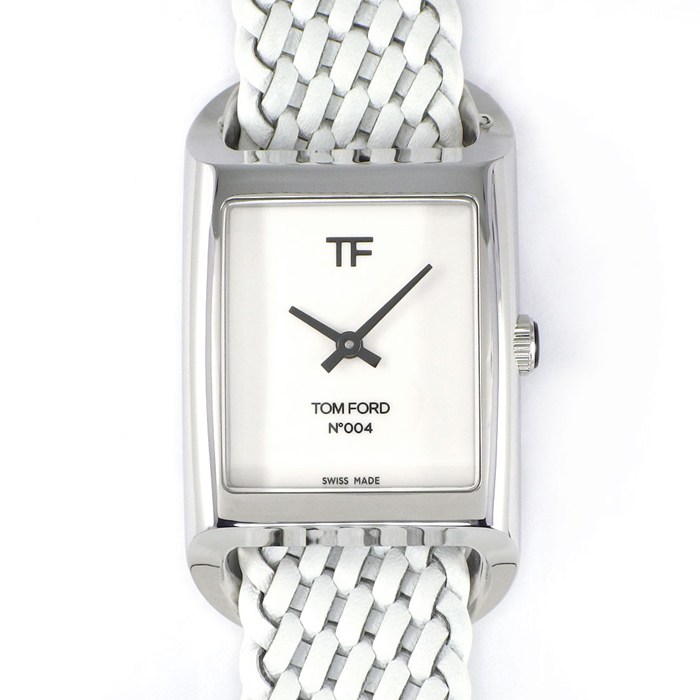 乐天商城 - トムフォード TOM FORD 腕時計 N.004 TF0120256681 レクタンギュラー ホワイト文字盤 SS ホワイト メッシュ レザーベルト クオーツアナログ
