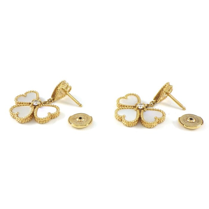 【レビュー1000件記念★対象品3％OFF】 ヴァンクリーフ＆アーペル Van Cleef & Arpels ピアス スウィート アルハンブラ エフイヤージュ VCARN5PQ00 スウィング ドロップ ハート ホワイト シェル 2ポイント ダイヤモンド 計0.17ct K18YG 【中古】