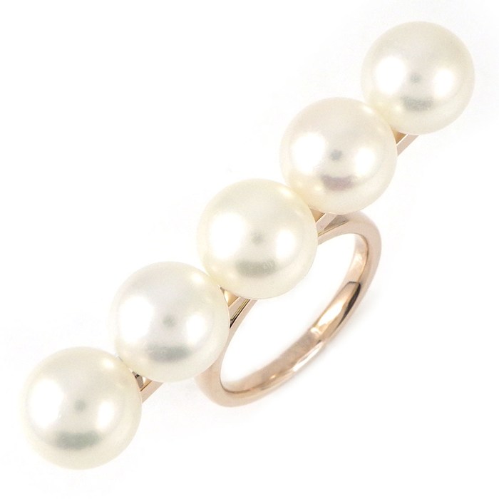 【最大10888円OFF初売りクーポン】 タサキ 田崎真珠 TASAKI リング バランス シグネチャー R-4398-18KSG 5連 あこや真珠 8.0mm珠 K18SG 10号 【中古】