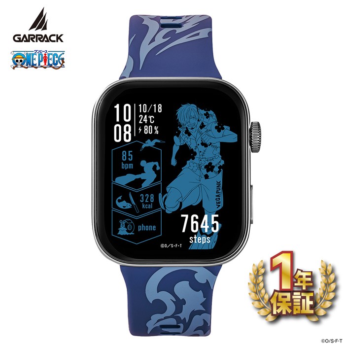 【新品・1年保証】【終了間近！最大10888円OFF初売り★10日限定P3倍】 ギャラック GARRACK 腕時計 スマートウォッチ ONE PIECE コラボ サンジ HUC-OP-FT3-S ブルー 文字盤 アルミニウム シリコンベルト バッテリー充電 【箱・保付き】