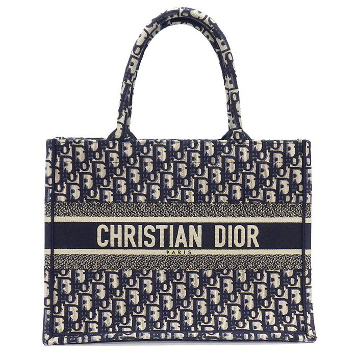 ディオール Dior トートバッグ ハンドバッグ ブックトート ミディアム M1296ZRIW_M828 エクリュホワイト ブルー ディオール オブリーク エンブロイダリー 【中古】
