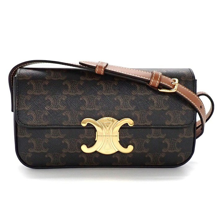 【10日限定★ポイント3倍】 セリーヌ CELINE ショルダーバッグ/ハンドバッグ クロード 194142CUZ.04LU タン トリオンフキャンバス カーフスキン ゴールド金具 【中古】