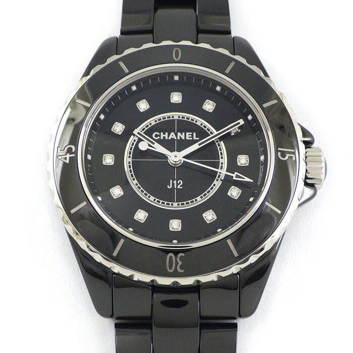 シャネル CHANEL 腕時計 J12 H5701 12ポイント ダイヤインデックス ブラック文字盤 SS ブラックセラミック クオーツアナログ 【箱・保付き】 【中古】