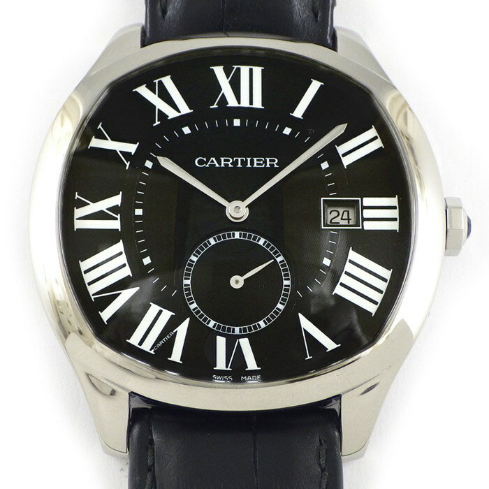 【本日終了★最大1万円OFF＆25日限定P3倍★クリスマス】 カルティエ Cartier 腕時計 ドライブ ドゥ WSNM0009 ブラック文字盤 ローマンインデックス デイト スモールセコンド 裏スケ クロコダイルレザーベルト SS 自動巻き 【箱・保付き】 【中古】