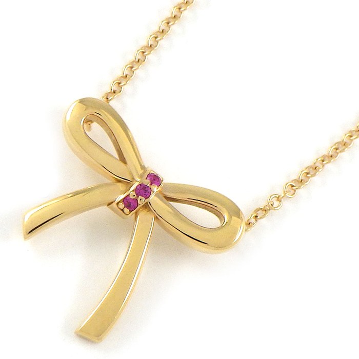 【最大3万円OFFクーポン配布中】 ティファニー Tiffany & Co. ネックレス ボウ リボンモチーフ 日本限定 3ポイント ピンクサファイア K18PG 【中古】