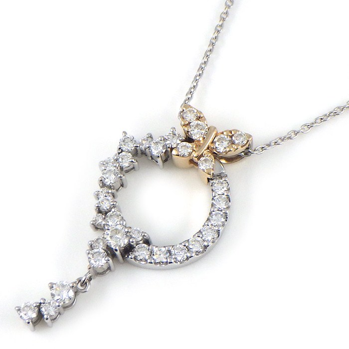 樂天商城 - 【ダイヤモンド】 ネックレス サークル バタフライ モチーフ パヴェ ダイヤモンド 計0.63ct K18WG K18PG 【中古】